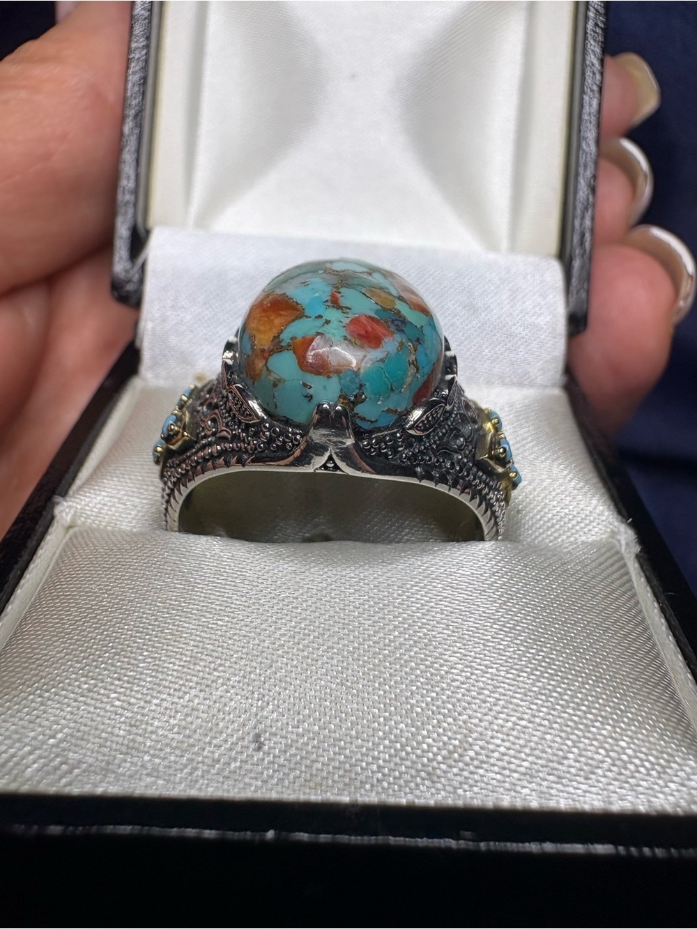 🤩Ring Genuine Spiny Turquoise 925 Sterling Silver Unisex Southwestern - Picture 3 of 9